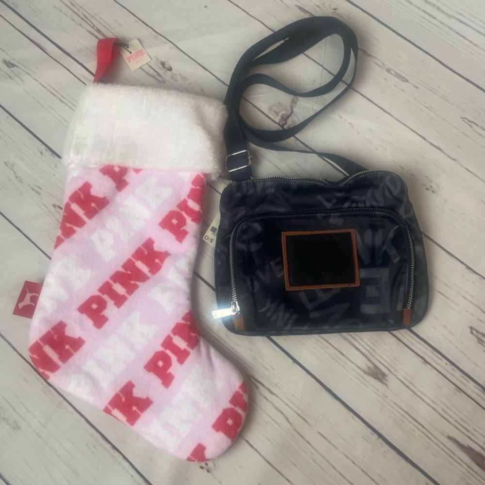 NWT 2Pc Victoria’s Secret Crossbody Bag And Pink Christmas Stocking